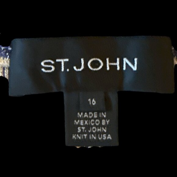 ST. JOHN Blue Floral Knit Metallic Shimmer Ankle Pant Size 16 - Picture 3 of 8